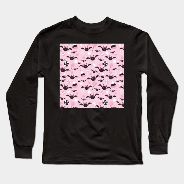 Kawaii Bats and Candy Pattern Long Sleeve T-Shirt by esturgeo